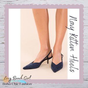 Beautiful Kitten Heel Shoes (Navy)